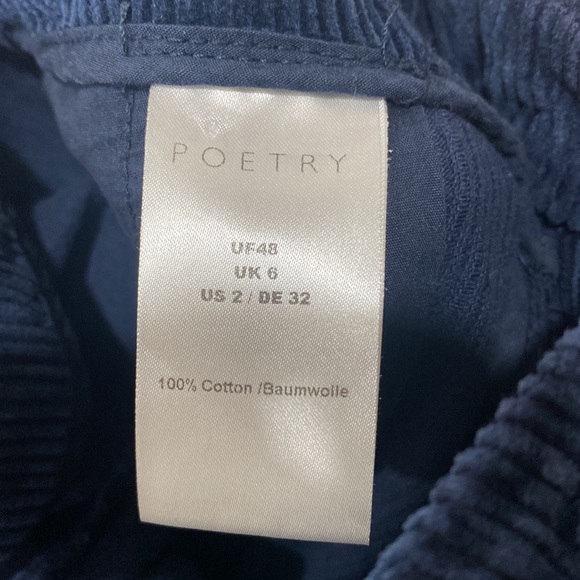 Poetry Women’s Blue Corduroy Wide Leg Cropped 100% Cotton Trousers Pant Size 2 - Picture 7 of 7